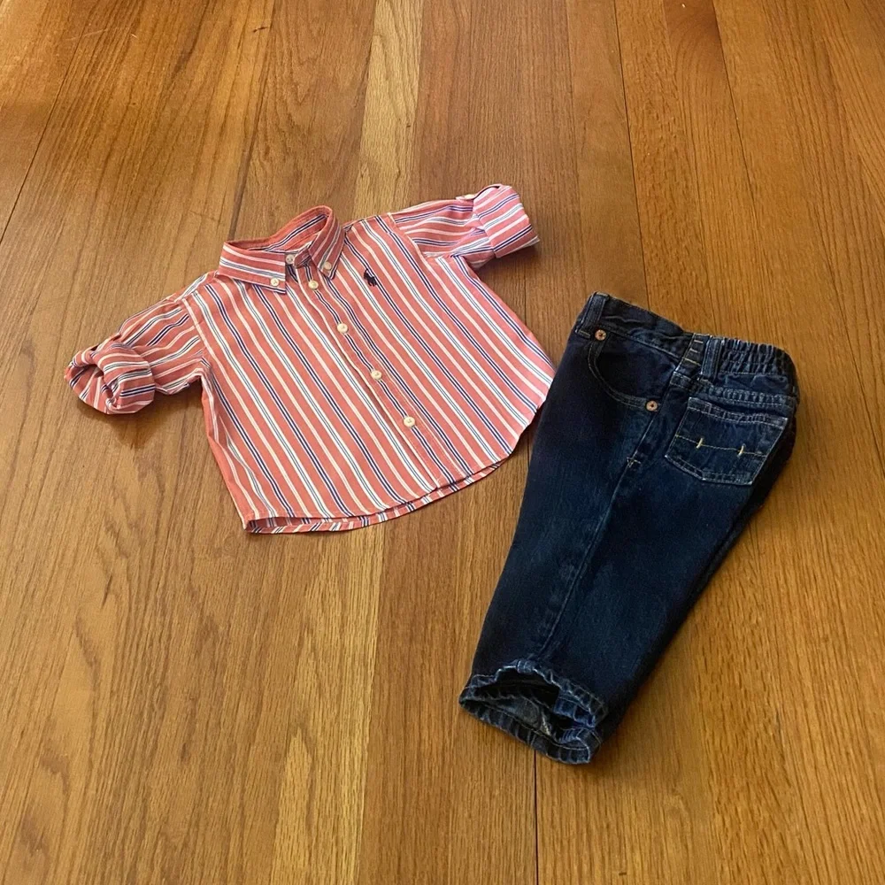 Ralph Lauren Pink Striped Shirt and Blue Jeans Set